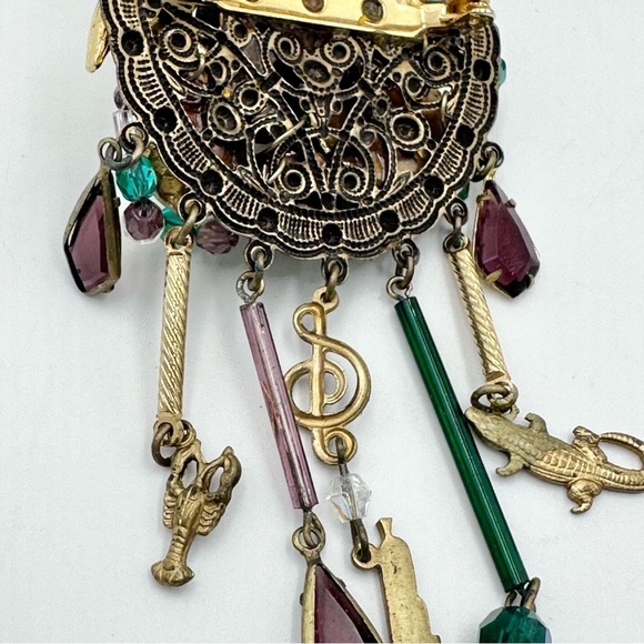 Vintage Mardi Gras Theme Handmade Cluster Brooch Pendant - Picture 3 of 7